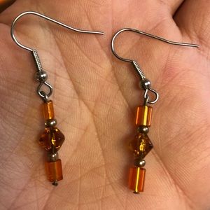 Silver and Orange Glass Bead Earrings